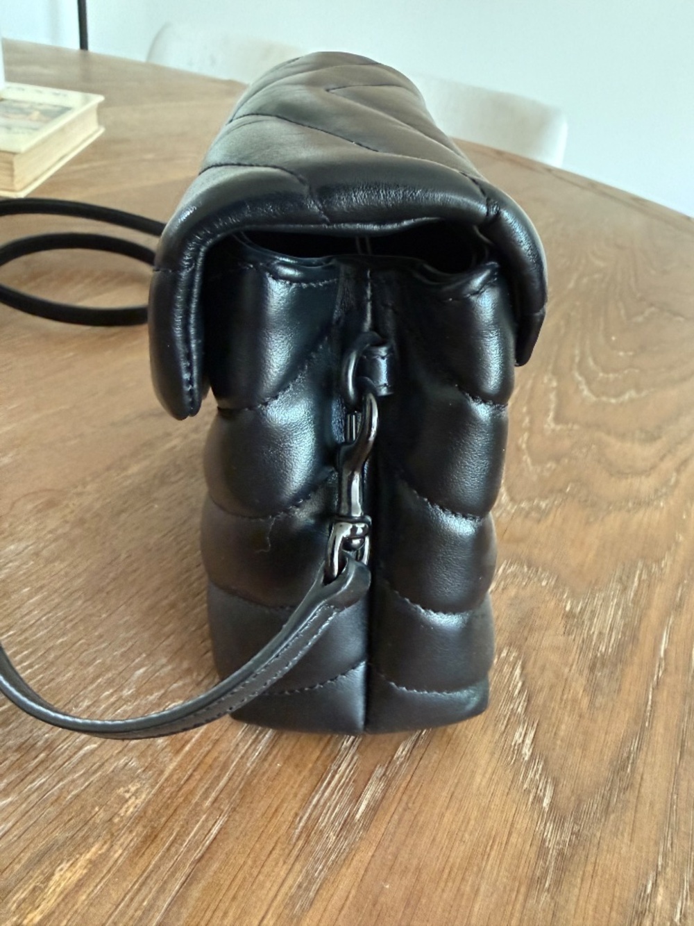 Saint Laurent Black Quilted Leather Crossbody with Tone-on-Tone YSL Logo - Picture 4 of 10